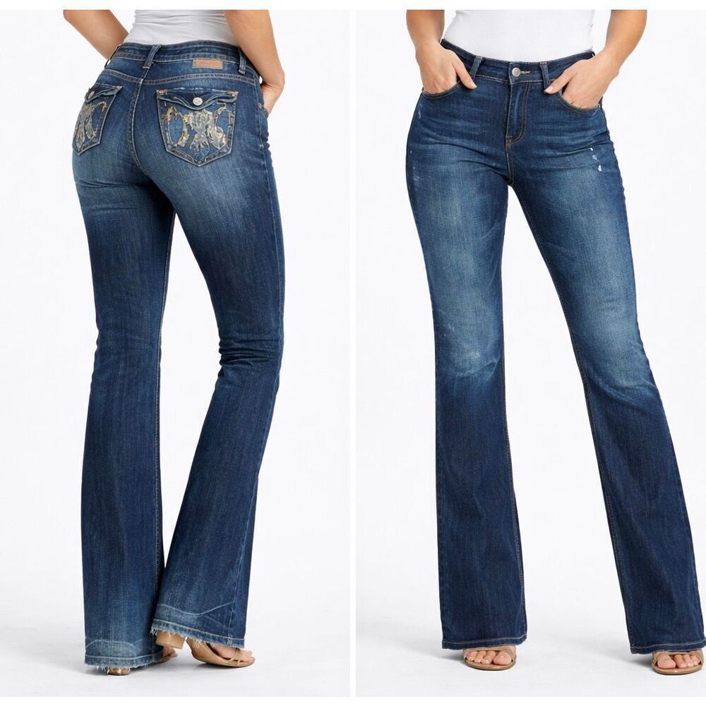 MEK Denim Y2K Santiago Straight distressed low rise printed pocket jeans size 29